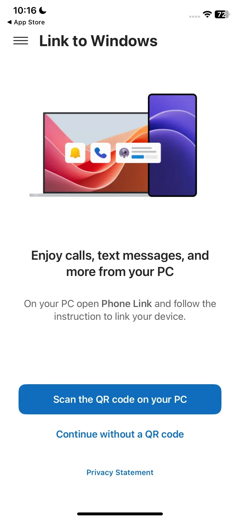 open Link to Windows on phone