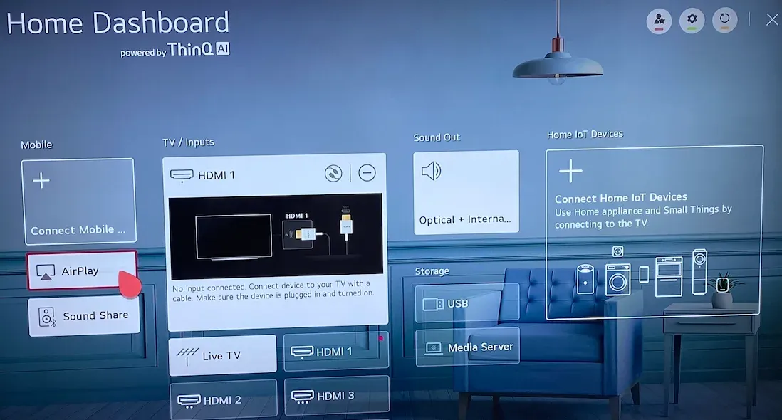 choose AirPlay from ThinQ Home Dashboard