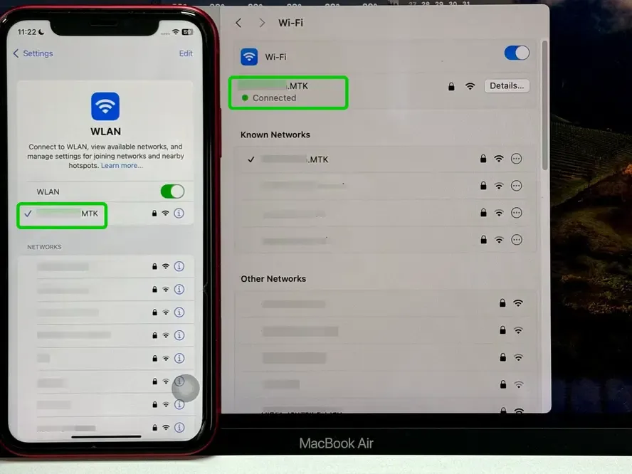 WiFi settings on iPhone and Mac