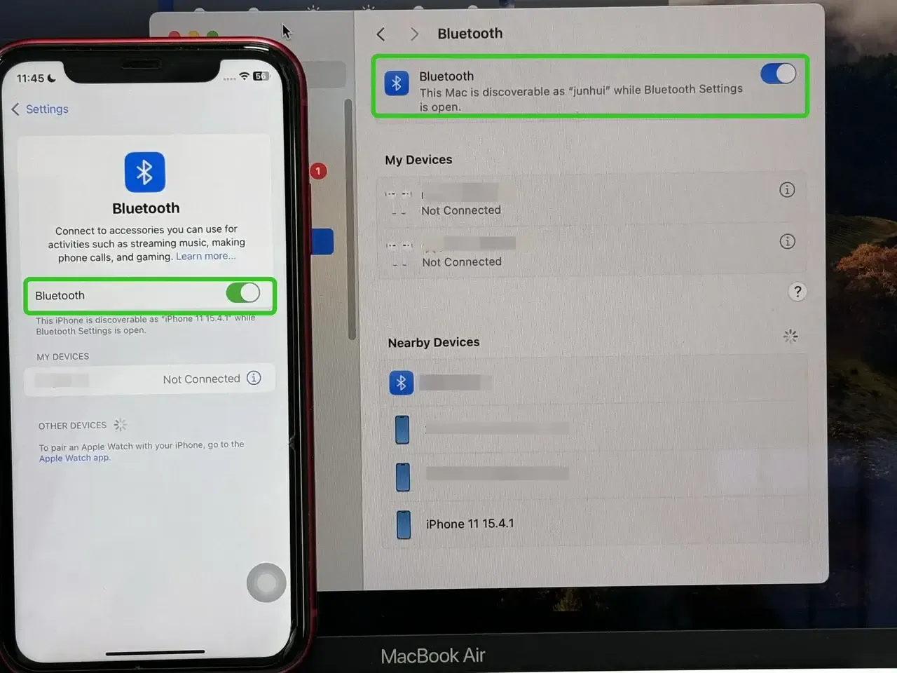 Bluetooth settings on iPhone and Mac