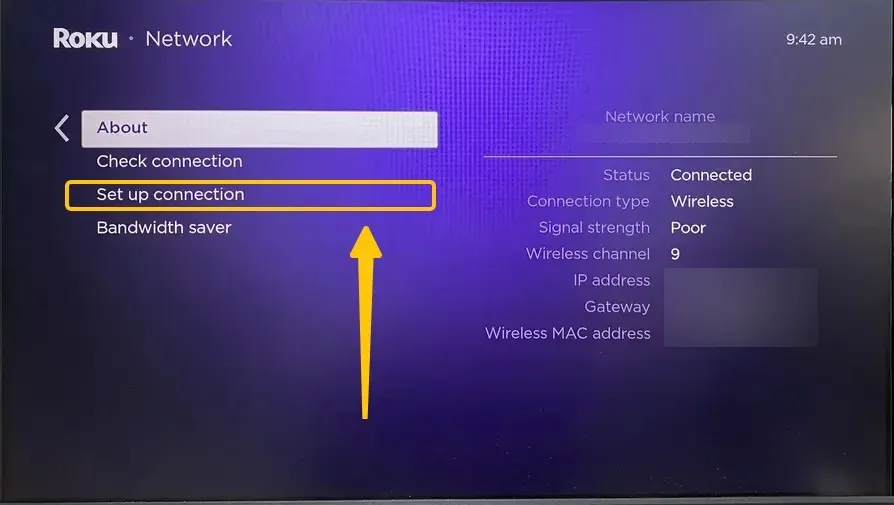 Network settings on Roku