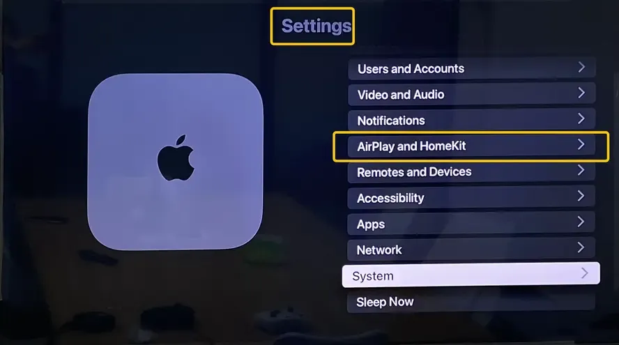AirPlay option on Apple TV