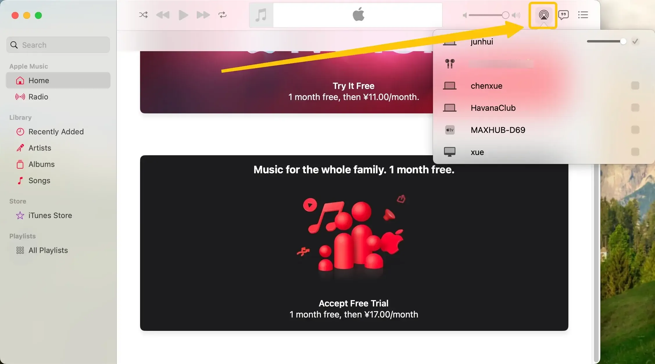 AirPlay icon in Apple music