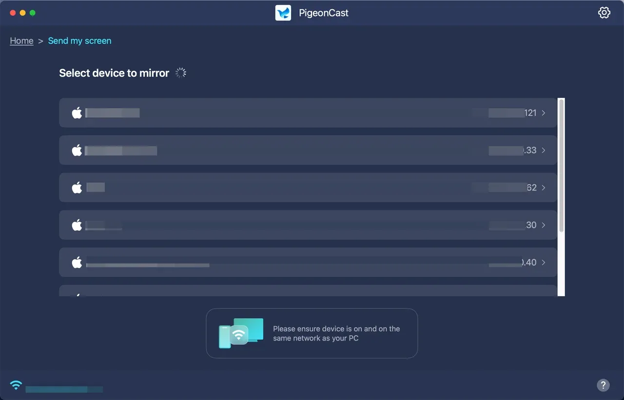 device list on PigeonCast