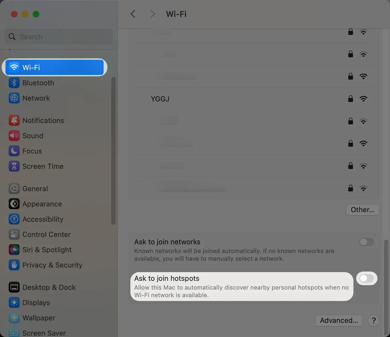 Hotspot connection settings on Mac