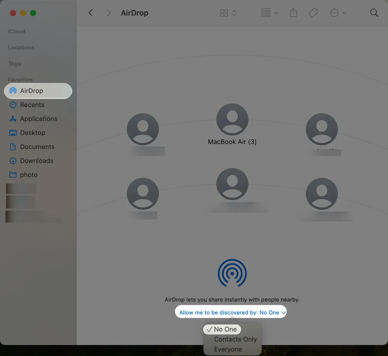 AirDrop setting on Mac