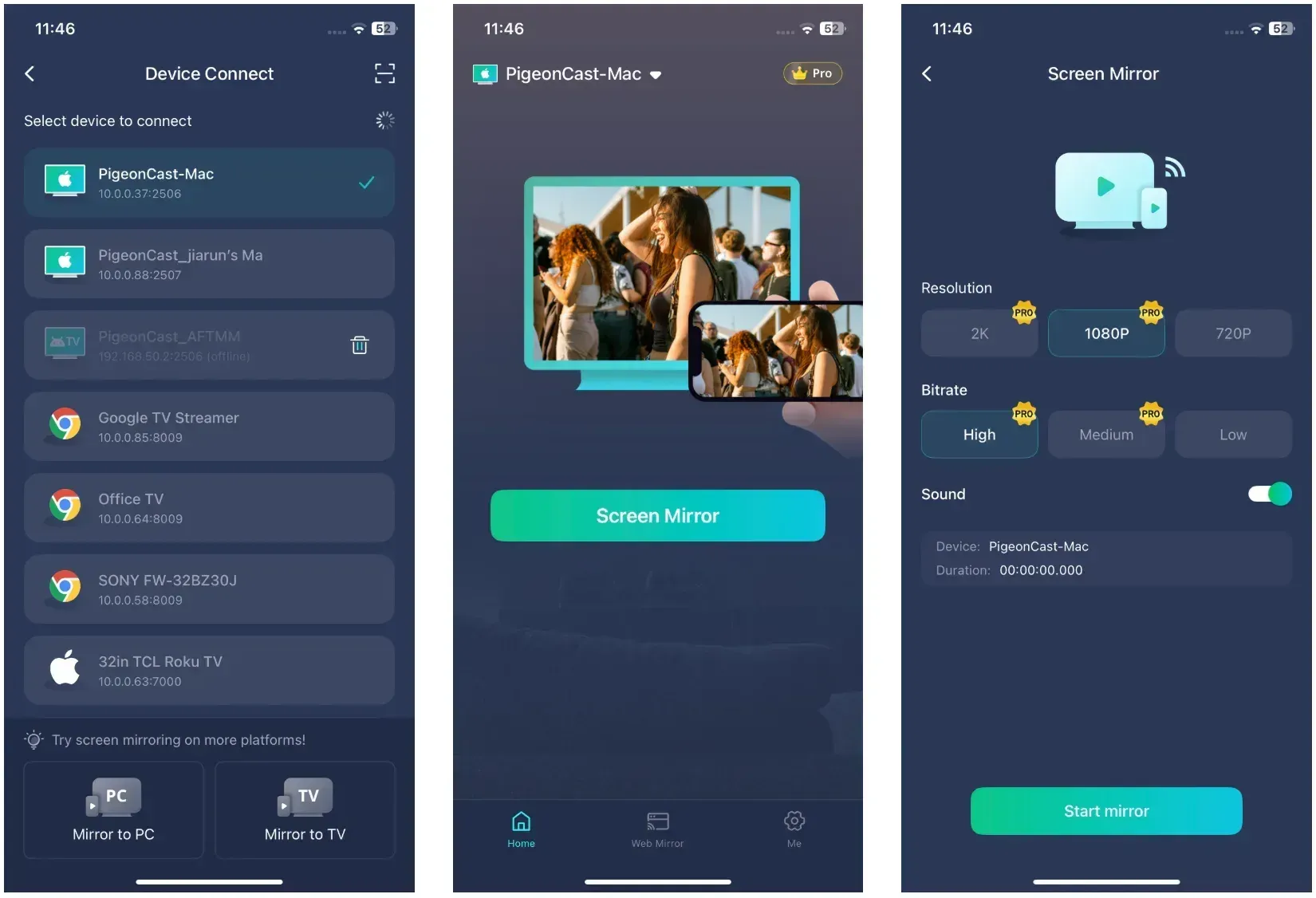 start screen mirroring with PigeonCast