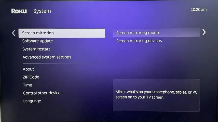 Screen Mirroring option on Android TV