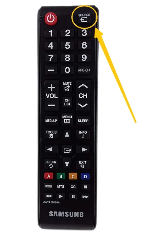 Input or source button on the remote
