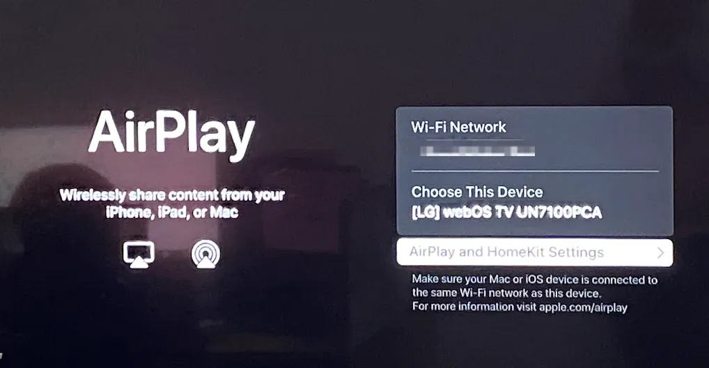 find AirPlay option on LG TV