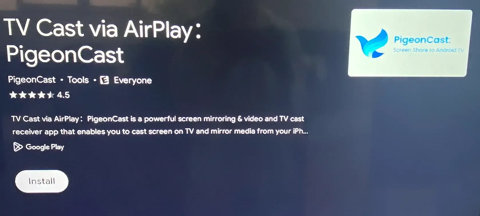 PigeonCast on Google TV