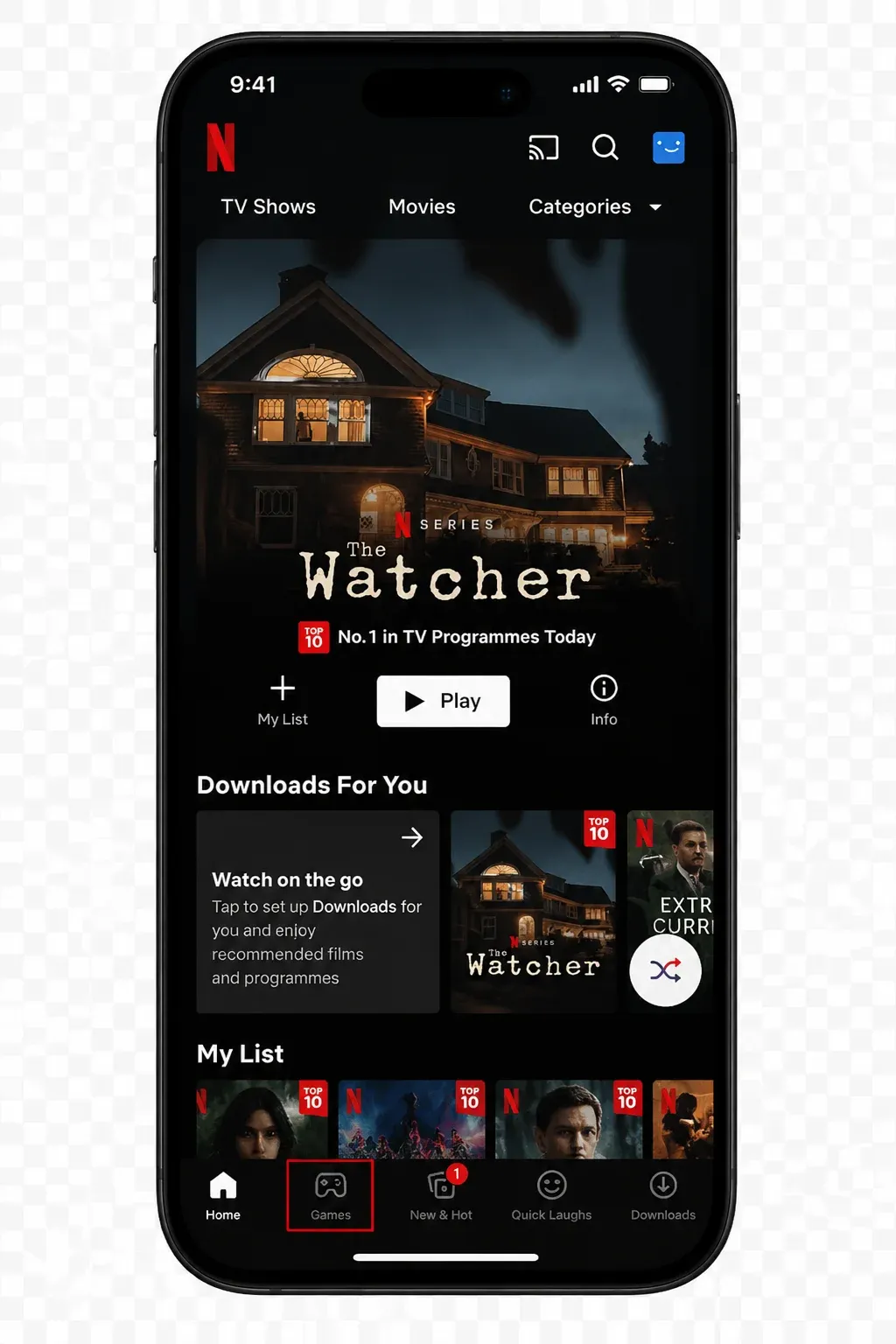 switch to the Games tab on Netflix app