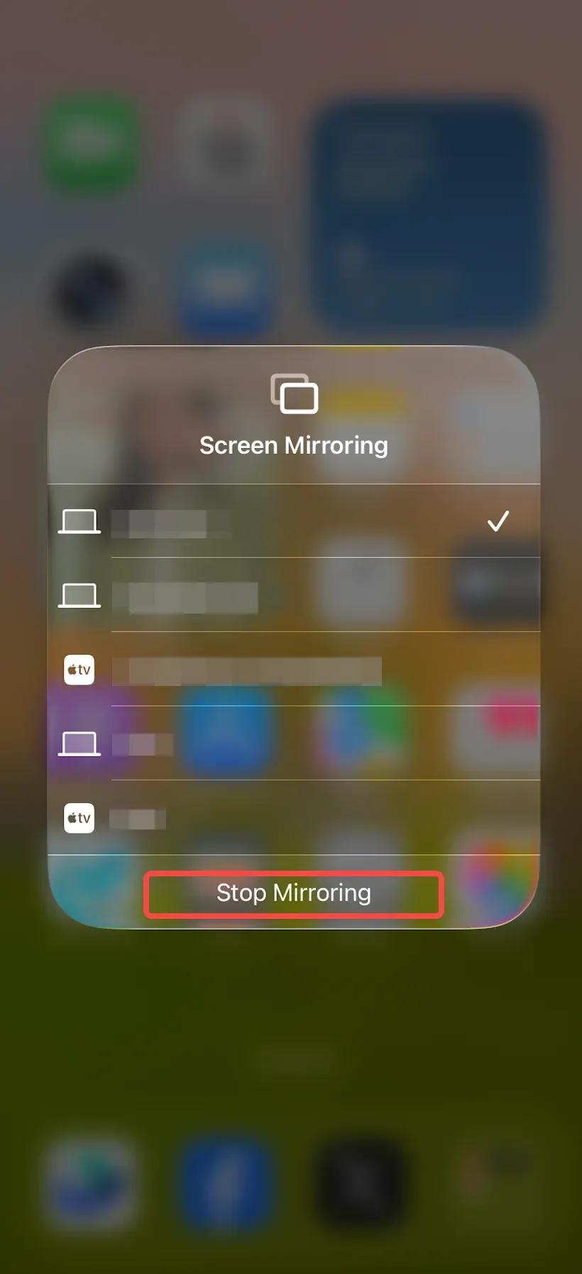 turn off Screen Mirroring on iPhone