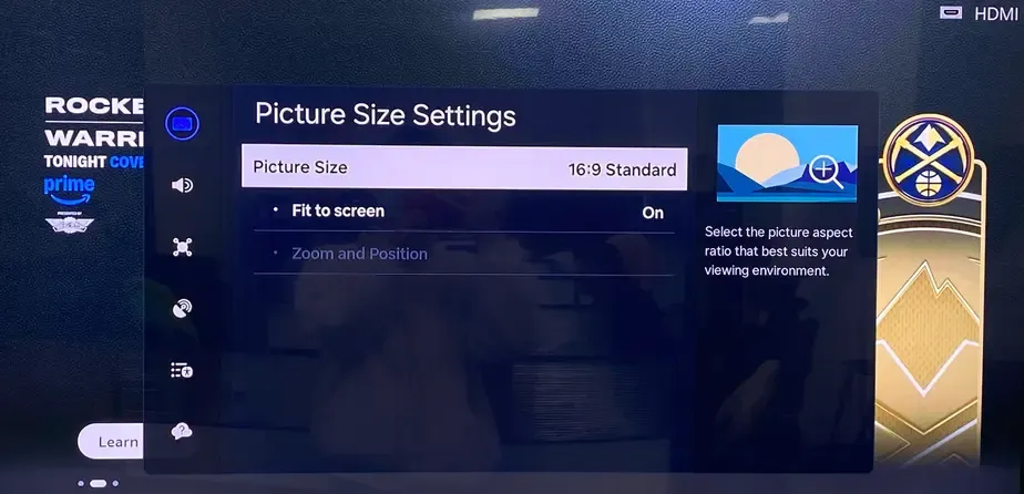Screen Fit feature on Samsung TV