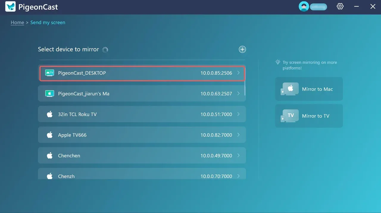 connect Windows laptop to TV via PigeonCast