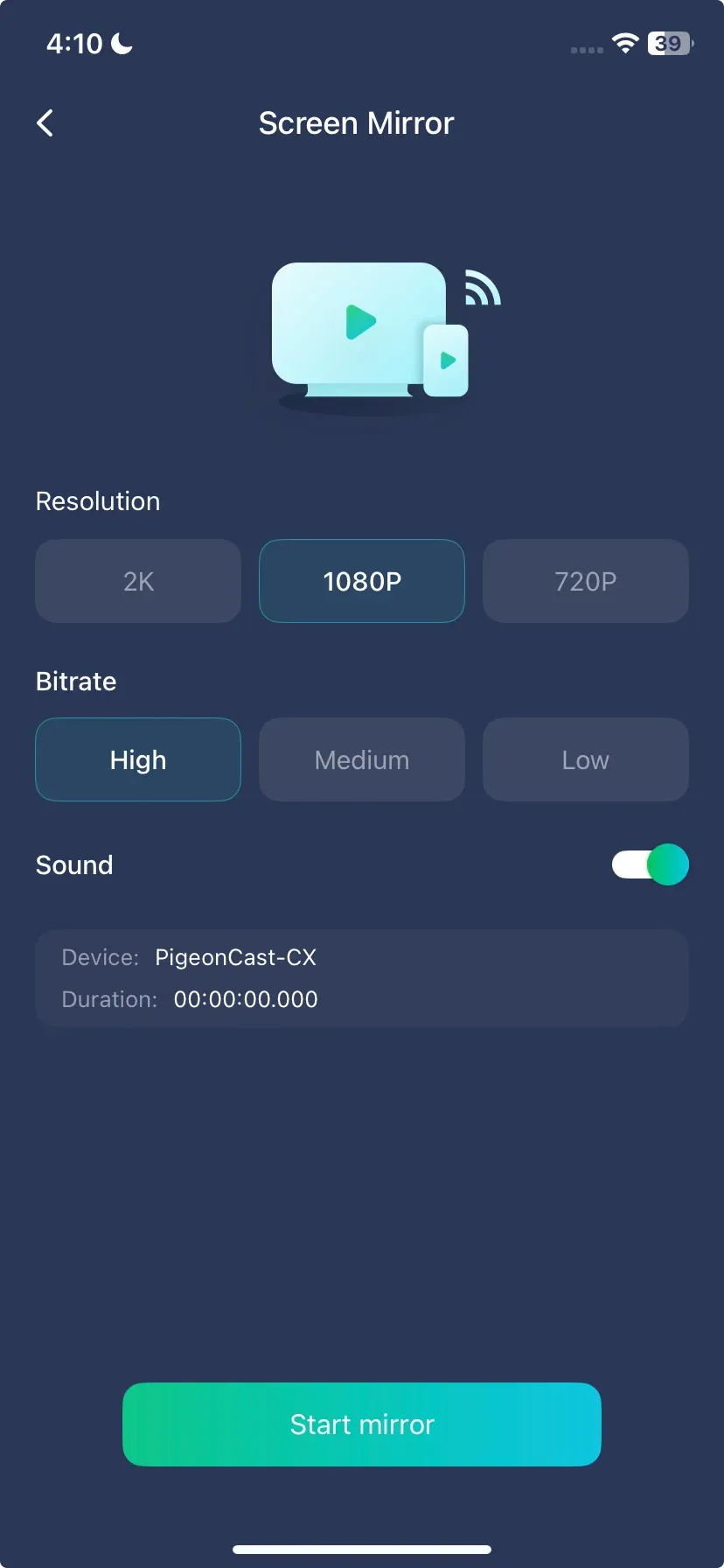 mirroring settings on PigeonCast