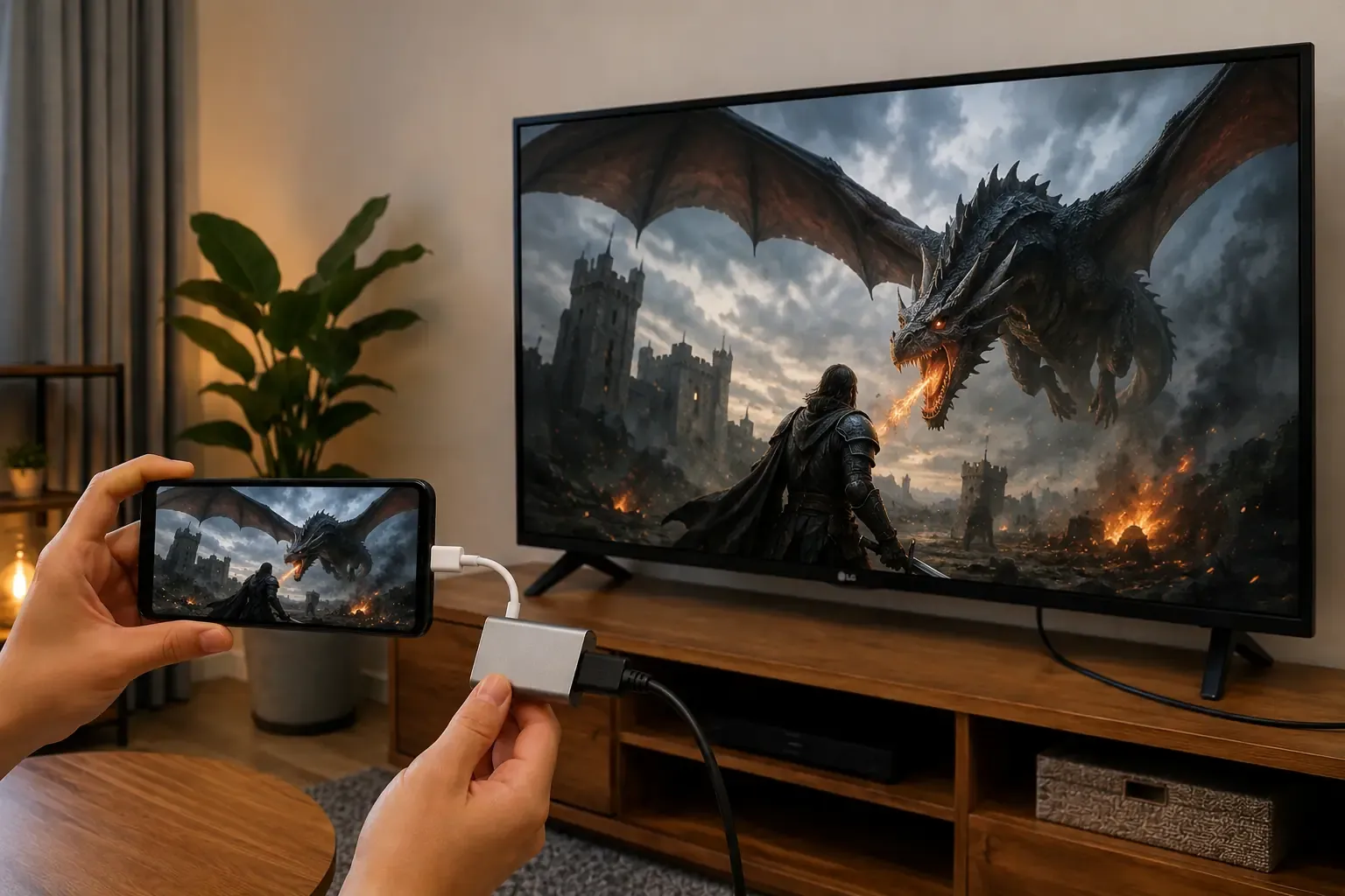 use HDMI adapter to connect your phone and LG TV