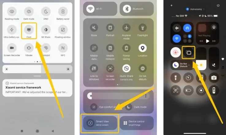 Smart View, Cast, Screen Mirroring on Android and iPhone