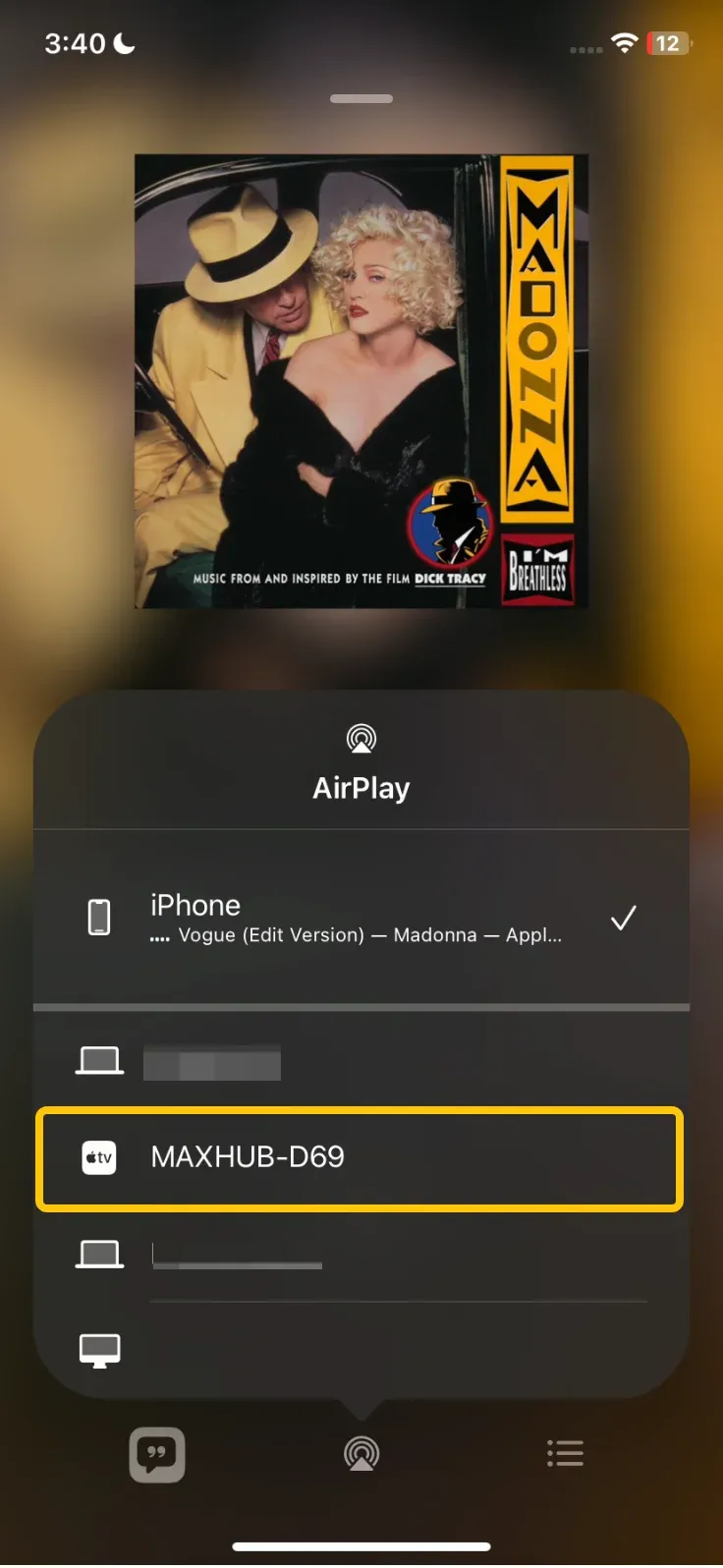 choose Apple TV from Apple Music