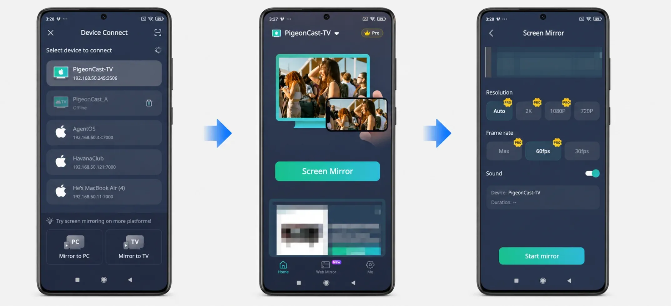 how to use PigeonCast on mobile device