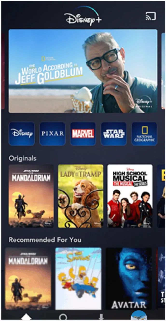 Cast icon on Disney+ app