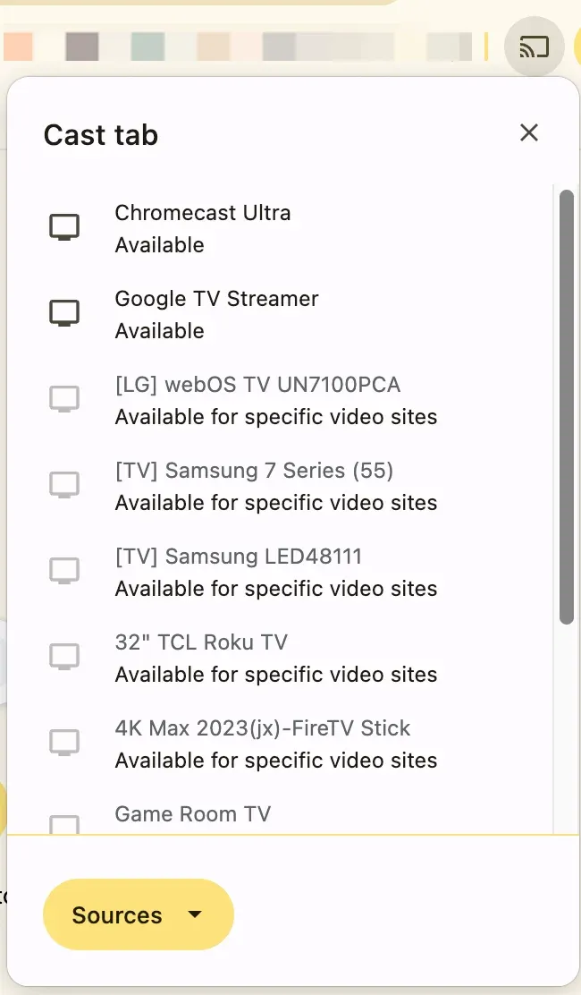 device list in Chrome's Cast menu