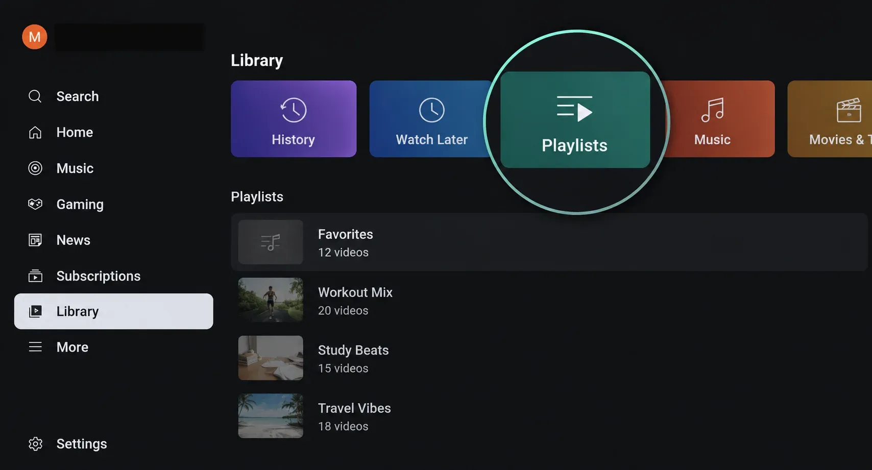 choose Playlists inside Library menu on TV