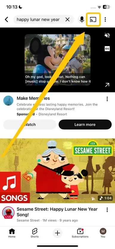 Cast icon in YouTube