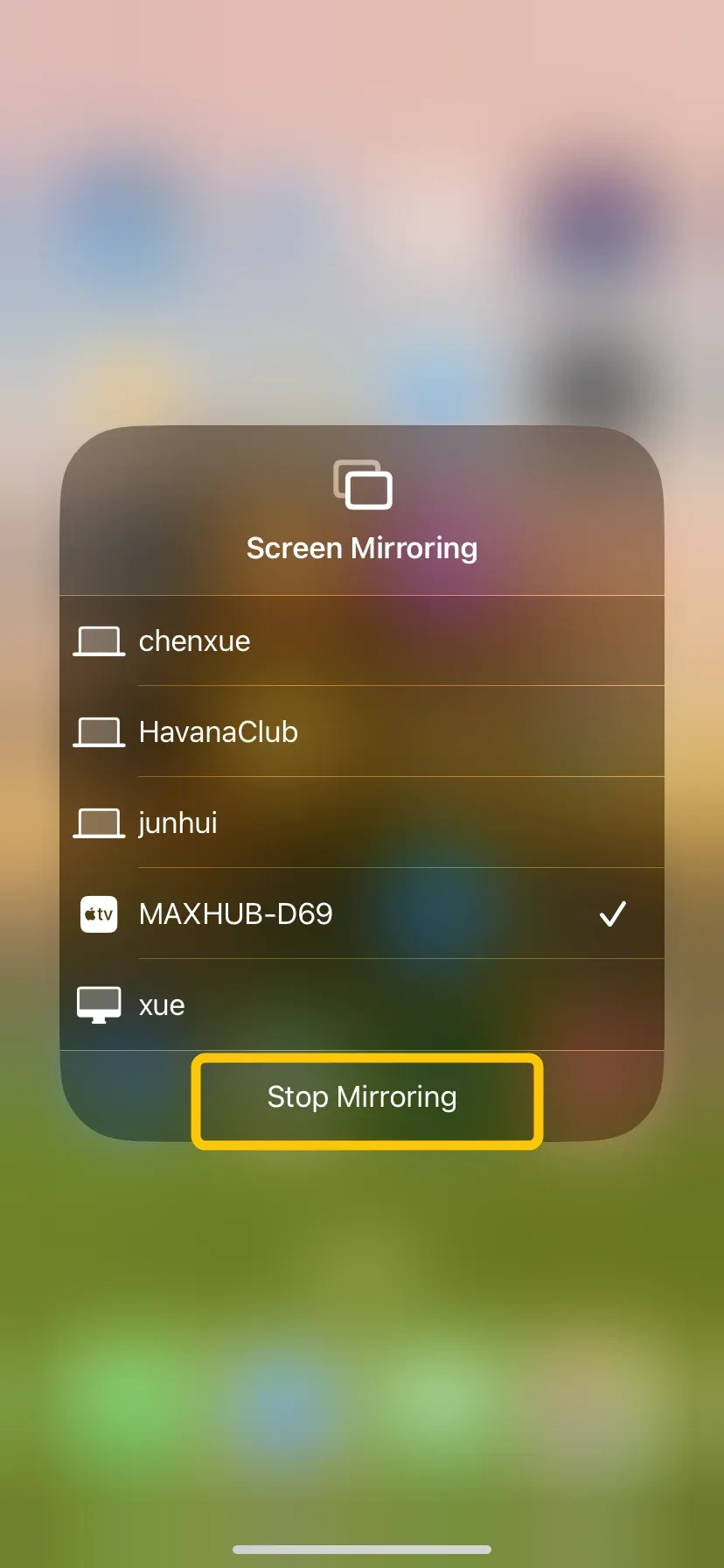 Stop Mirroring in iPhone's Screen Mirroring