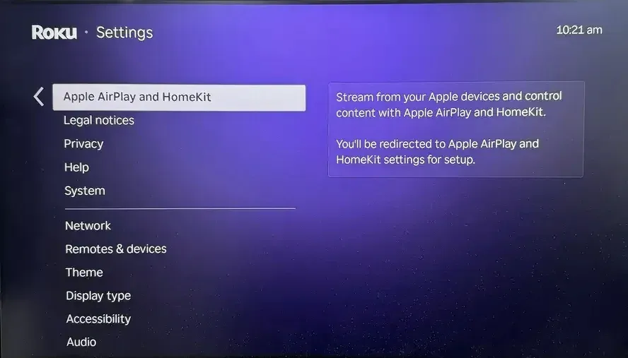 Turn on mirroring feature on Roku