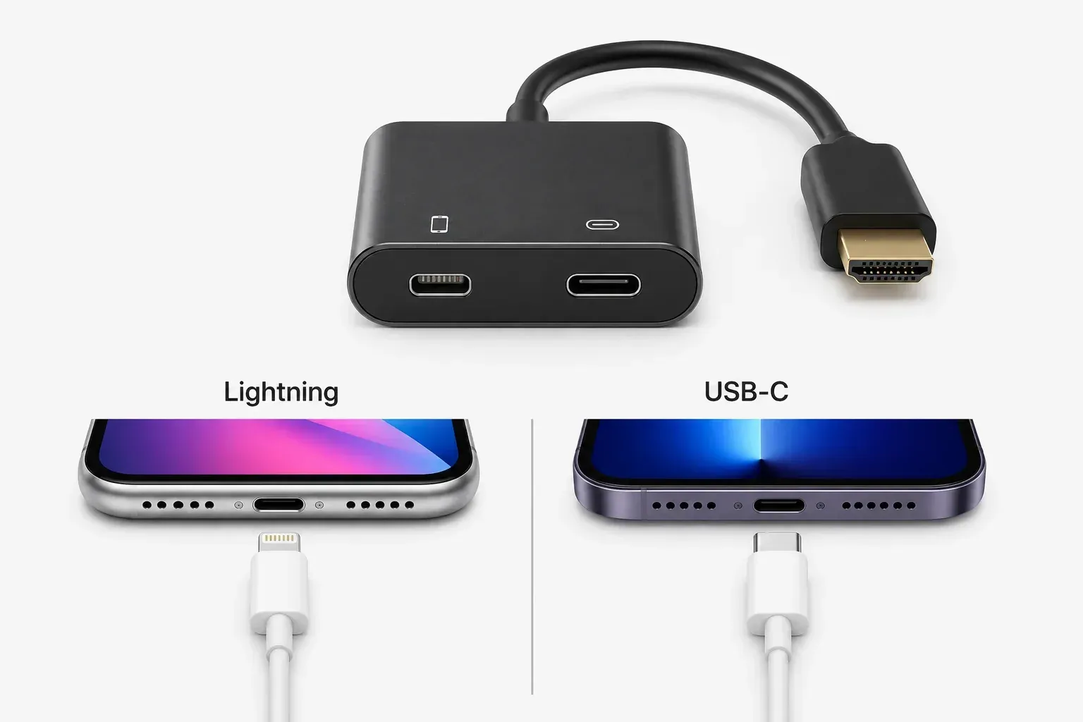 iPhone Lightning and USB-C ports for HDMI adapter