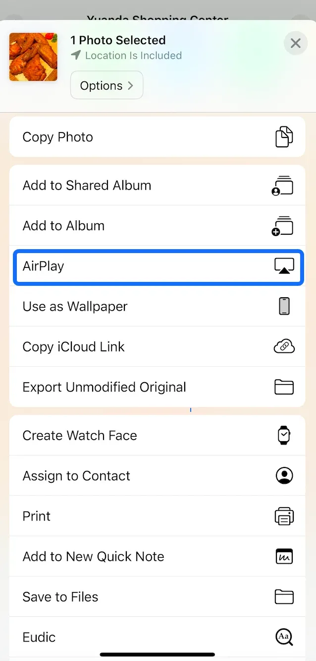 choose Share to on Android and AirPlay on iPhone