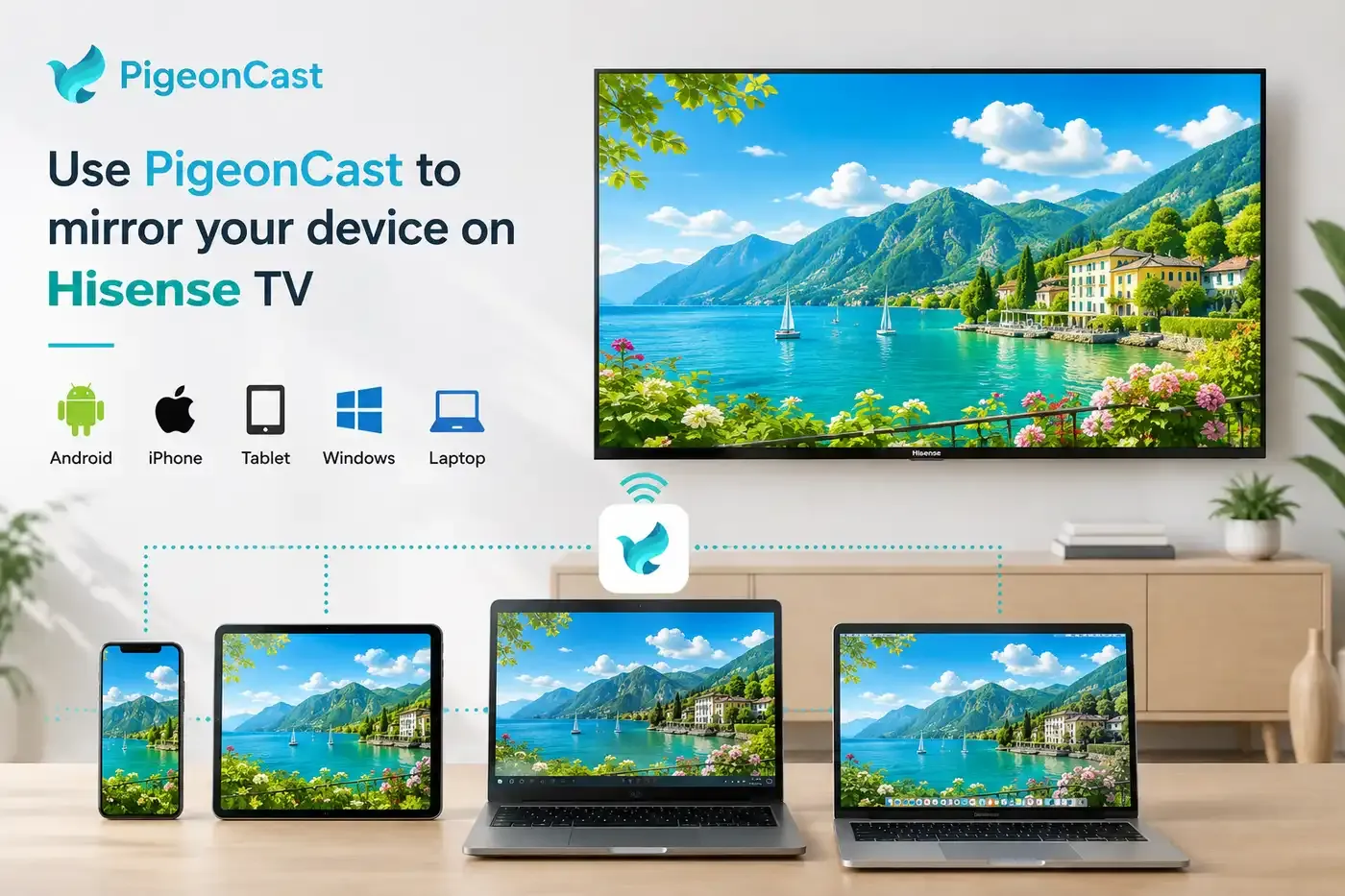 use PigeonCast to mirror your devices on Hisense TV