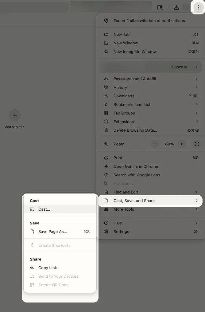 Cast button in Chrome