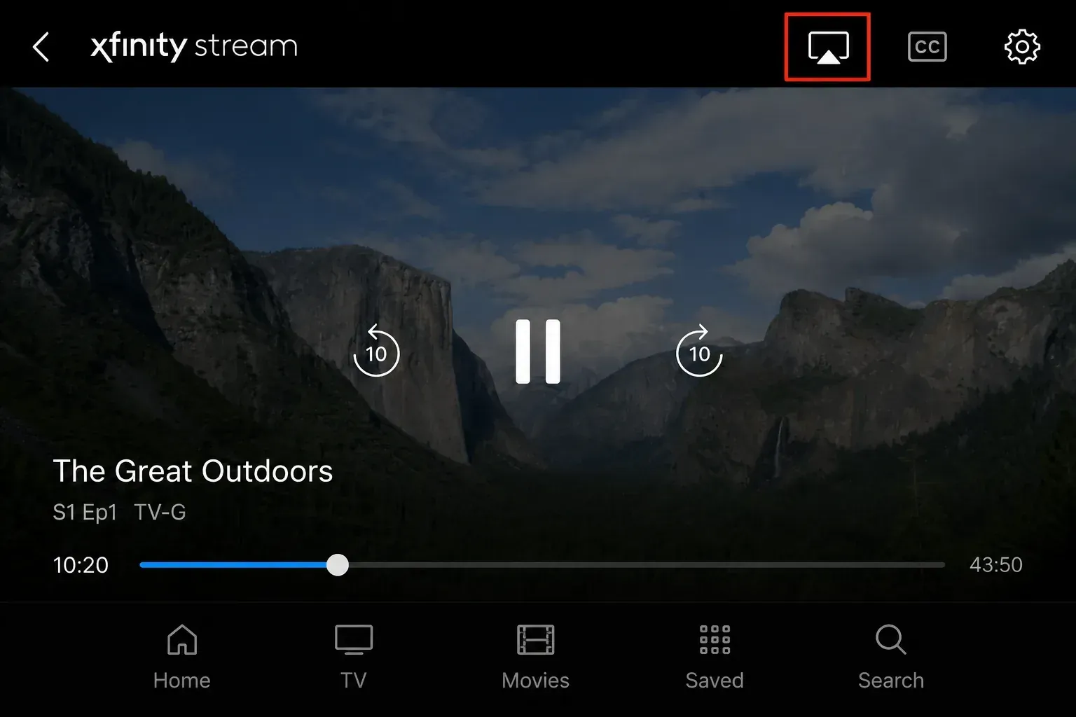 AirPlay icon on Xfinity