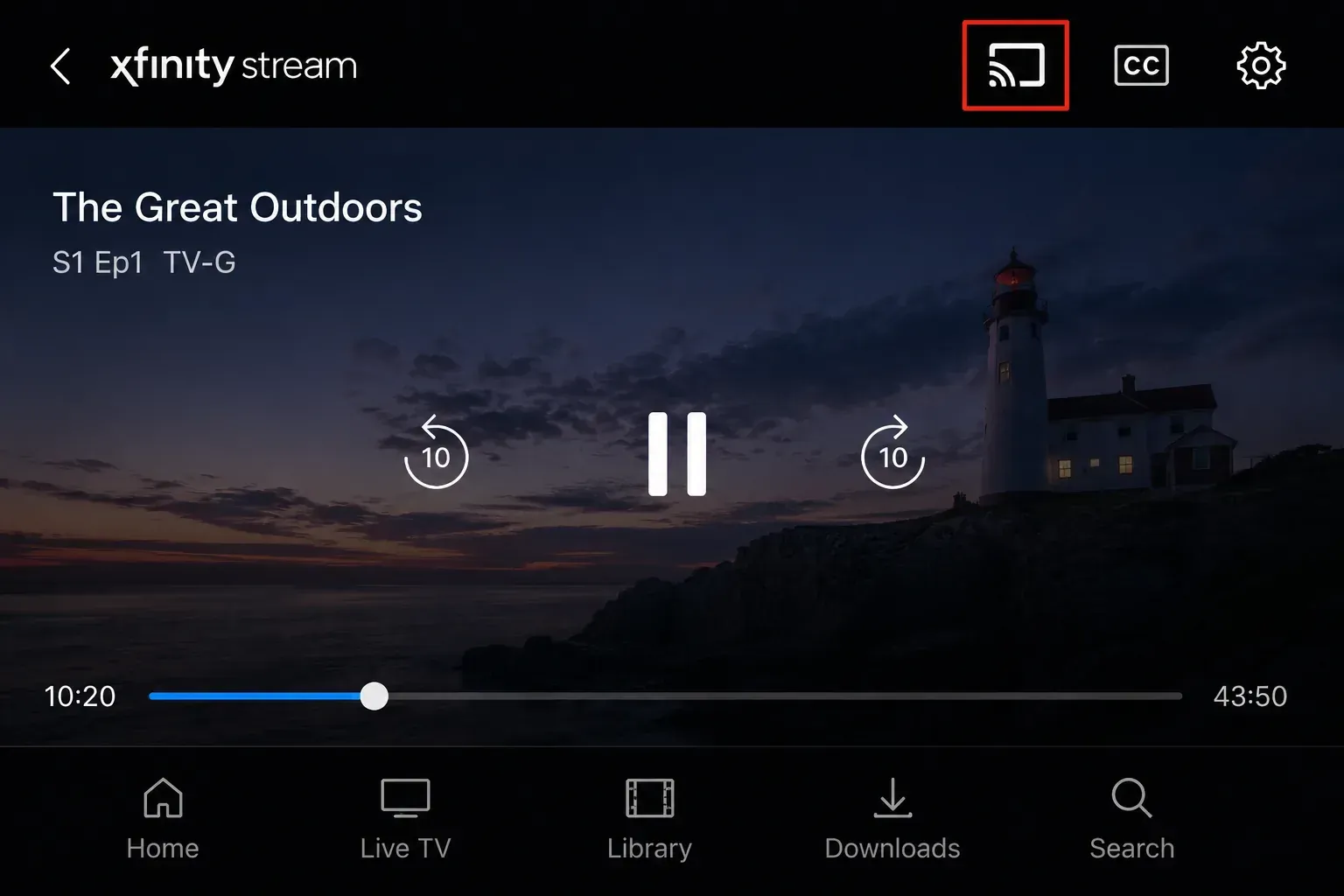 Cast icon in the Xfinity app