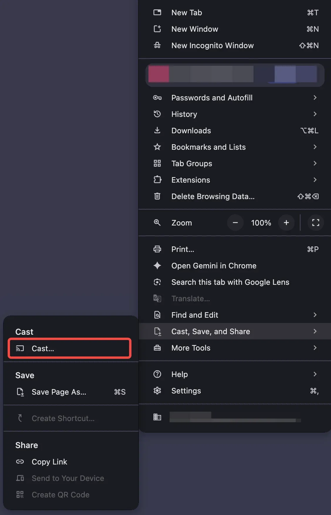 locate the Cast option in Chrome on computer