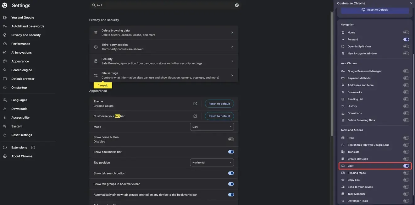 how to add the Cast option to the toolbar