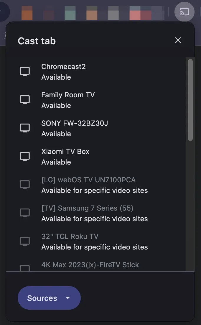 choose Chromecast-enabled device from the list in Chrome