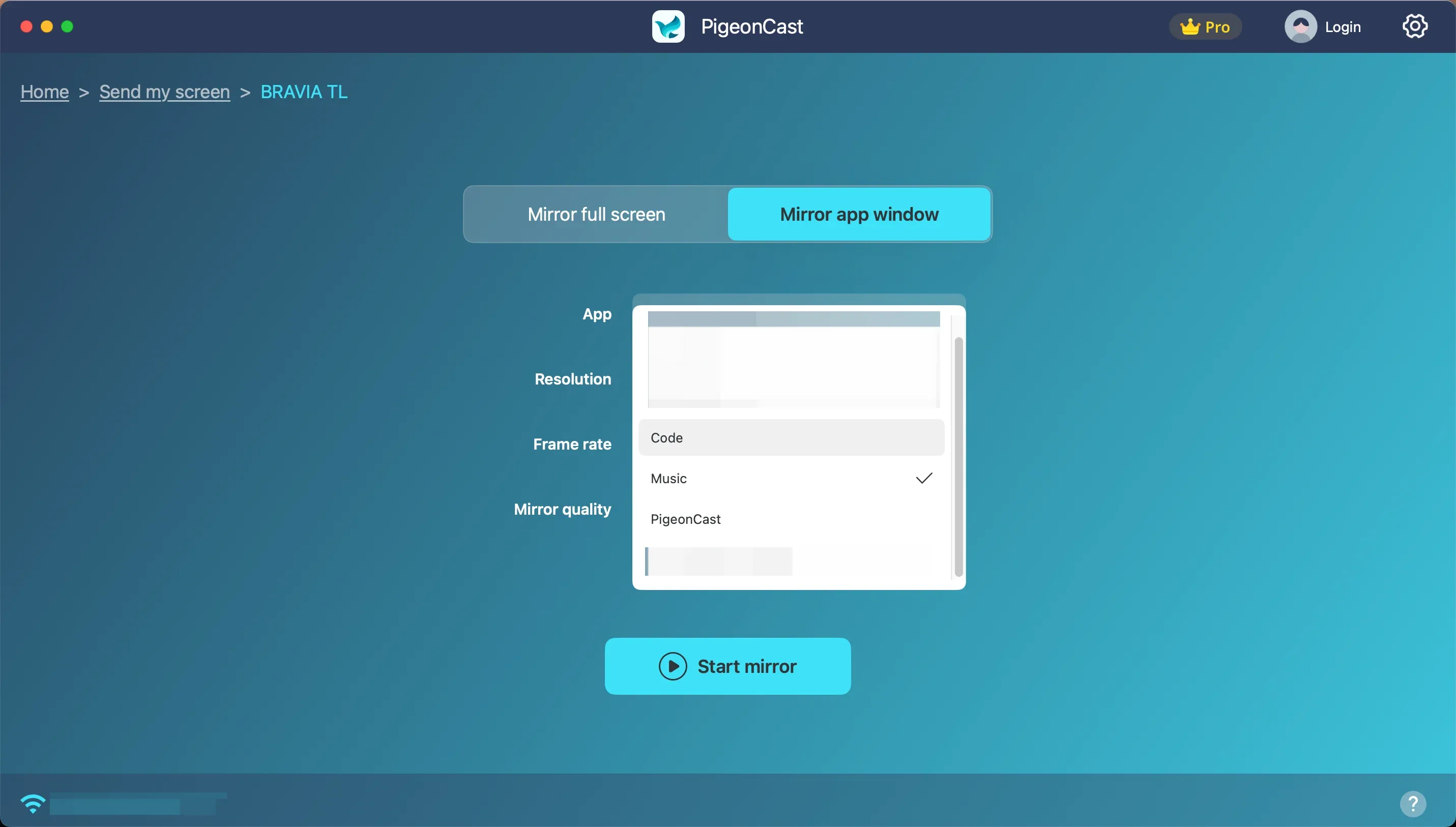 switch to the option to cast an app