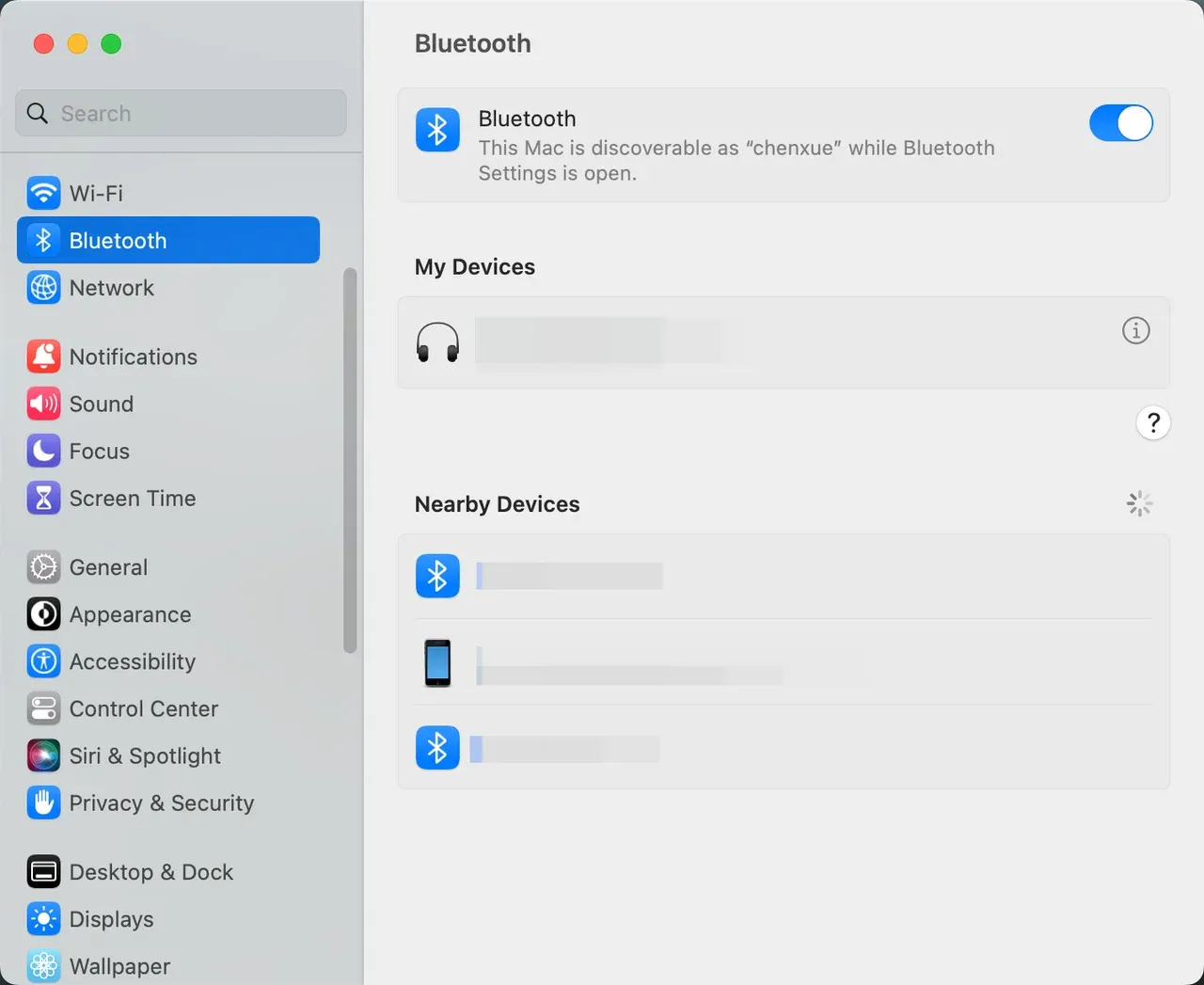 Bluetooth menu on Mac