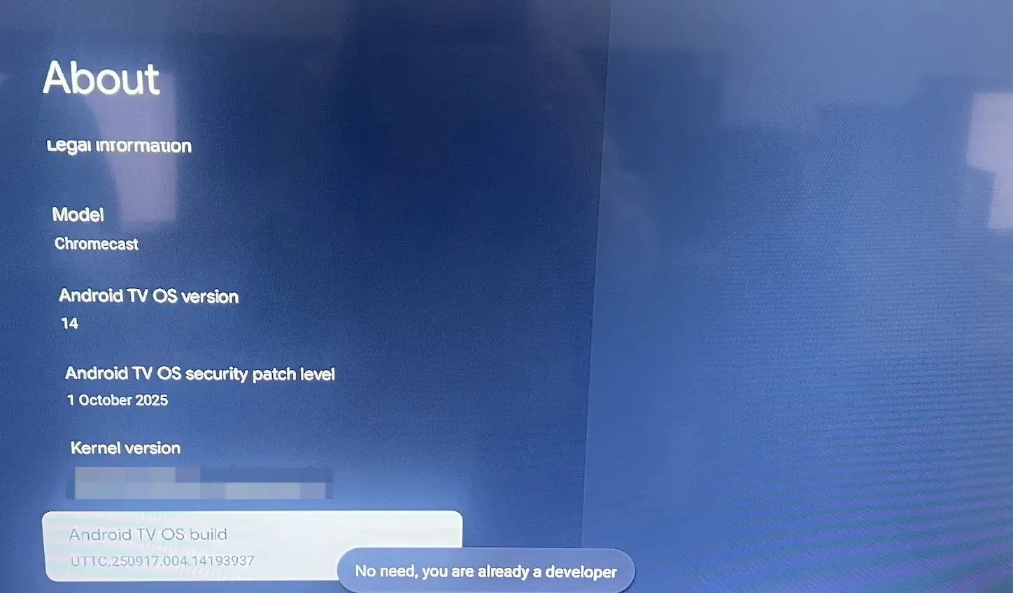 enable Developer options on Google TV