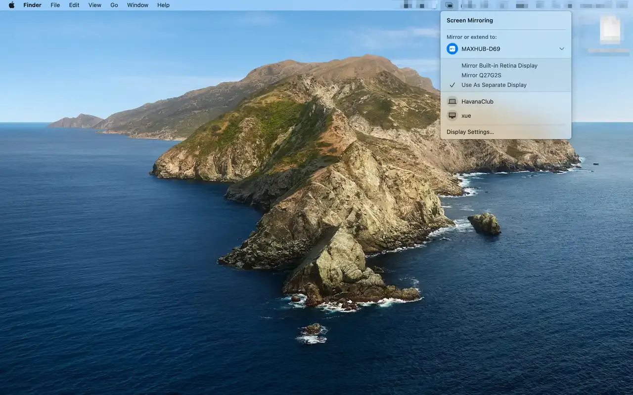 screen mirroring icon in the Mac menu bar