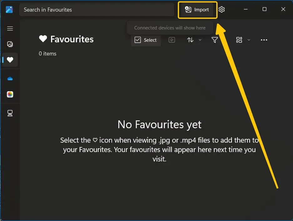 Import option in the Photos app
