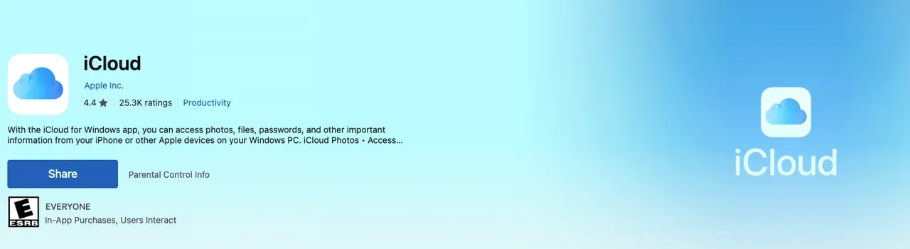 iCloud for Windows from the Microsoft Store