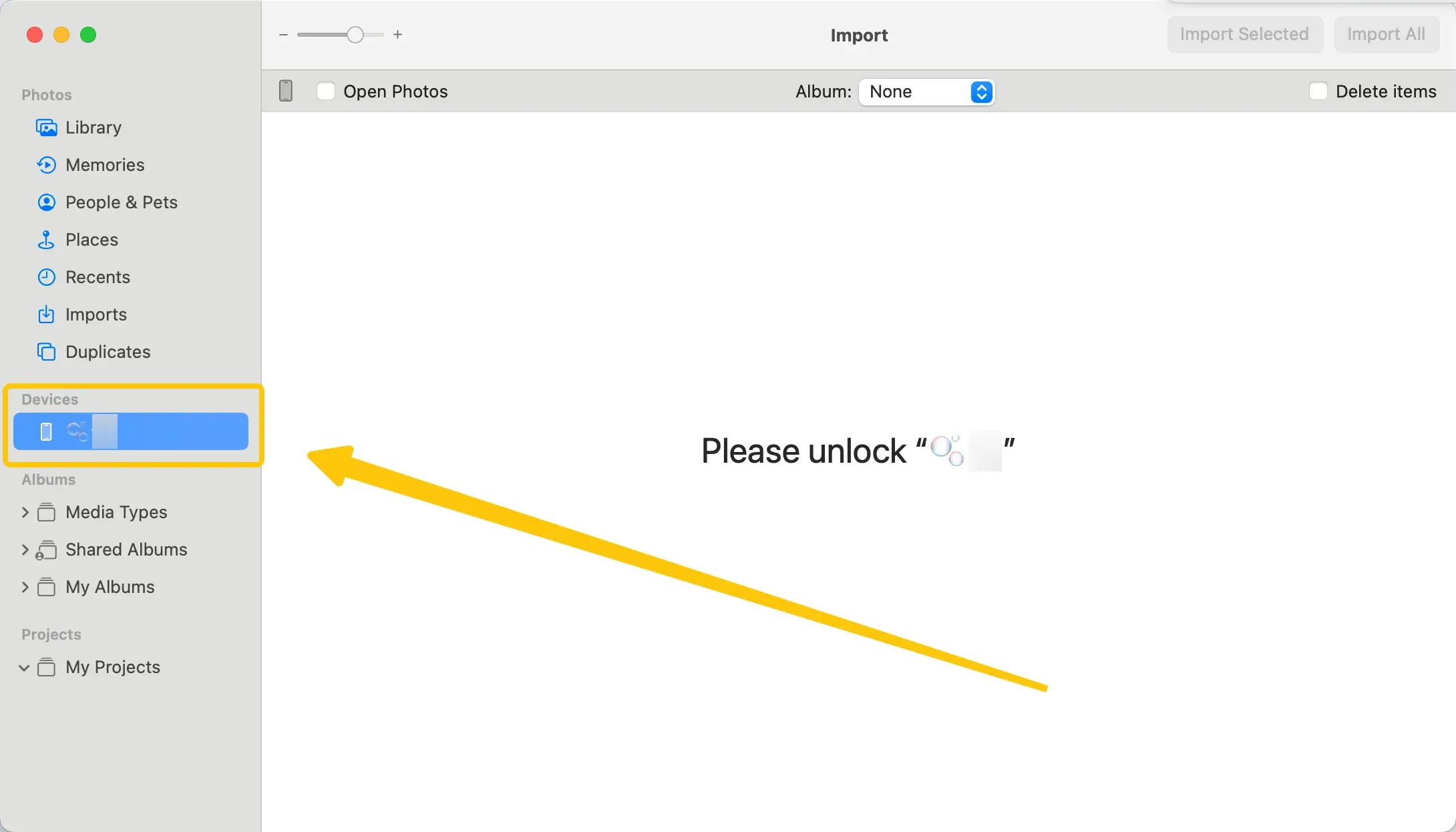 iPhone under Devices in the app sidebar