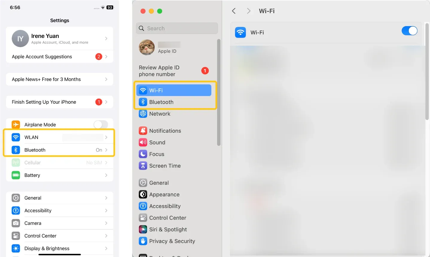 Wi-Fi and Bluetooth on iPhone and Mac