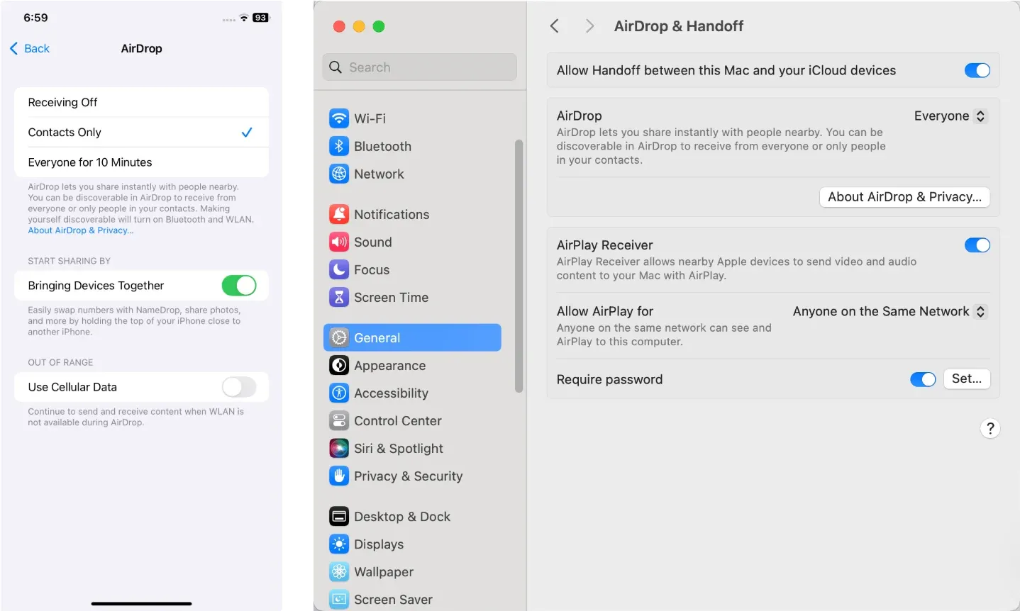 AirDrop menu on iPhone and Mac