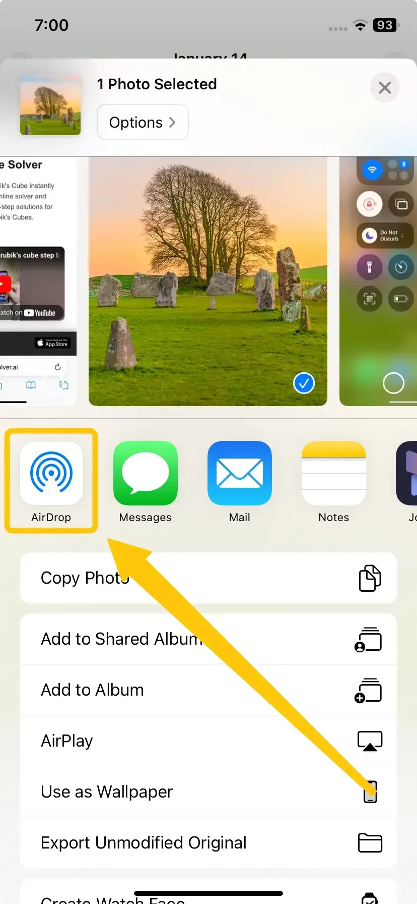 AirDrop option in iPhone's Share menu