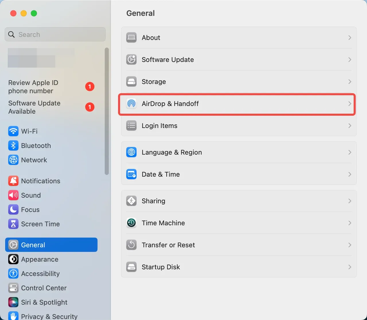 find AirPlay & Handoff on Mac